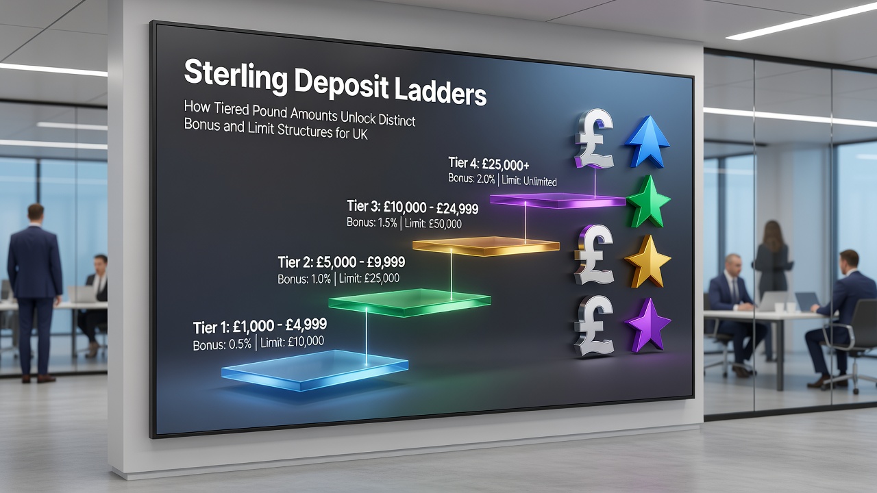 Chart illustrating how different sterling deposit amounts correspond to specific bonus multipliers and account limit adjustments